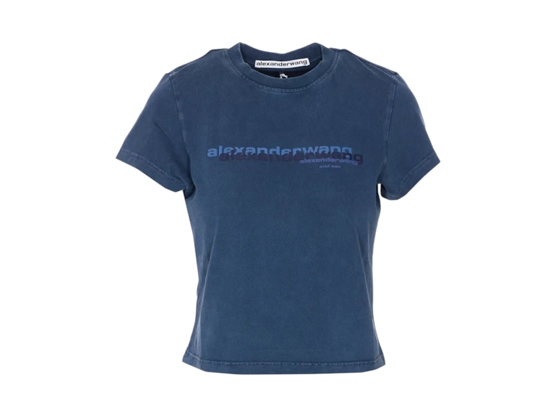 Pre-owned Alexander Wang Women's  Shrunken T-shirt In Washed Navy Blue