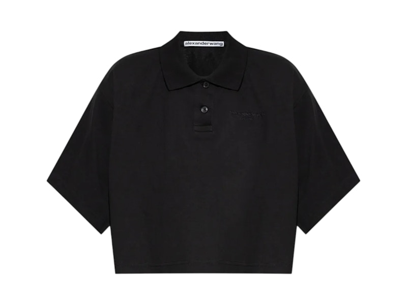Pre-owned Alexander Wang Women's  Short Sleeve Cropped Polo T-shirt In Black