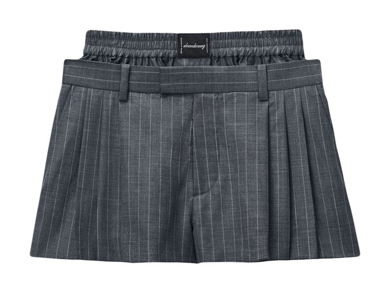 Pre-owned Alexander Wang Women's W/ Boxer Pleated Shorts In B Grey Pinstripe
