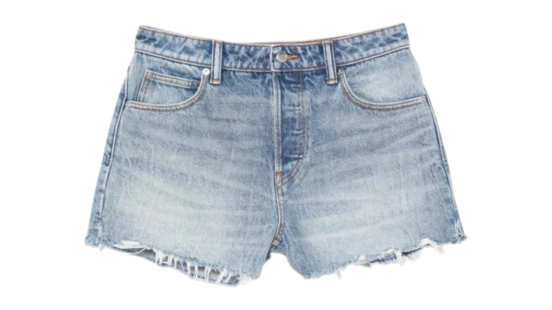 Alexander Wang Women's Distressed Logo Back Pockets Bite Short Authentic Light Indigo