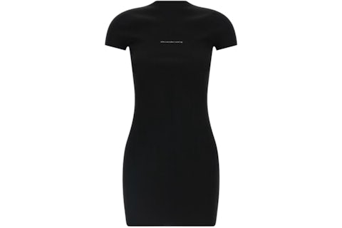 Alexander Wang Women's Jacquard Logo Short Sleeve Crewneck Mini Dress Black - SS26 - US Alexander Wang Women's Jacquard Logo Short Sleeve Crewneck Mini Dress Black - SS26 - US