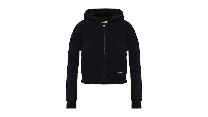 Alexander Wang Women's Knit Logo Label L/S Shrunken Zip Up Hoodie