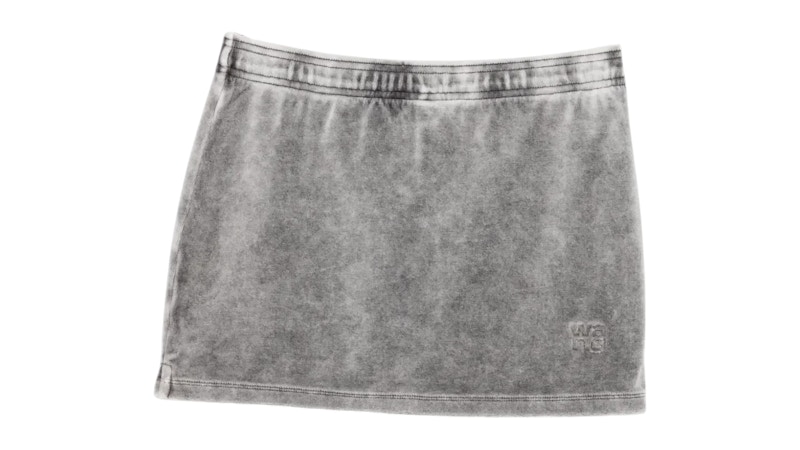Alexanderwang.t Women's Mid Rise Mini Embossed Logo Skirt Washed Alloy