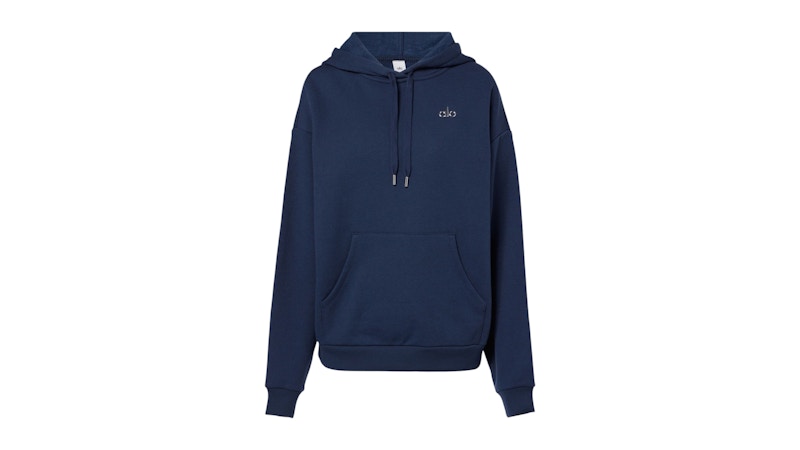 Pre-owned Alo Yoga Women's Accolade Cottonblend Jersey Hoodie In Navy Blue