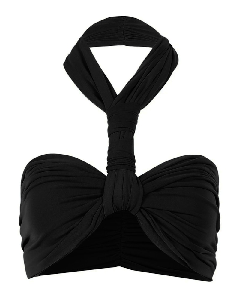 Ambush Twist Halter Neck Ruched Cropped Top Black
