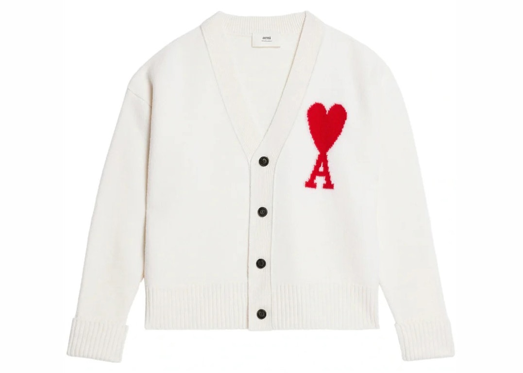 Pre-owned Ami Alexandre Mattiussi Ami Paris Adc Cardigan Off White/red