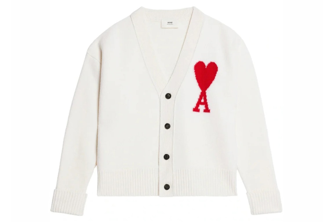 Pre-owned Ami Alexandre Mattiussi Ami Paris Adc Cardigan Off White/red