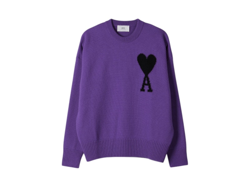 Pre-owned Ami Alexandre Mattiussi Men's Ami Paris Adc Crewneck Sweatshirt Sweater In Purple/black