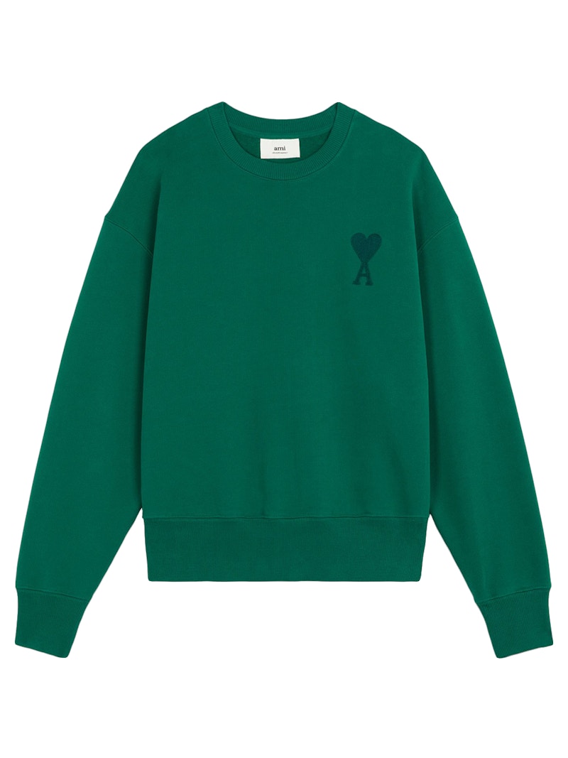 Pre-owned Ami Alexandre Mattiussi Men's Ami Paris Ami De Coeur Boxy Fit Crewneck Sweatshirt In Green/blue