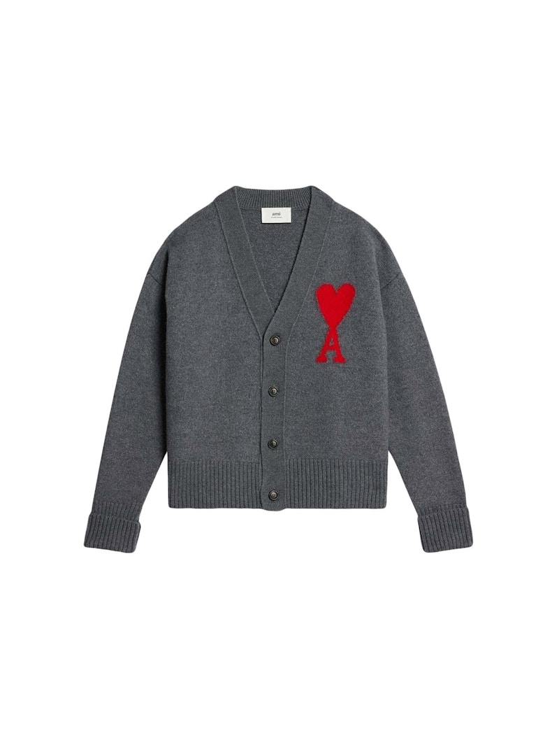 Ami Paris Ami De Coeur Cardigan Dark Grey Men's - FW23 - US