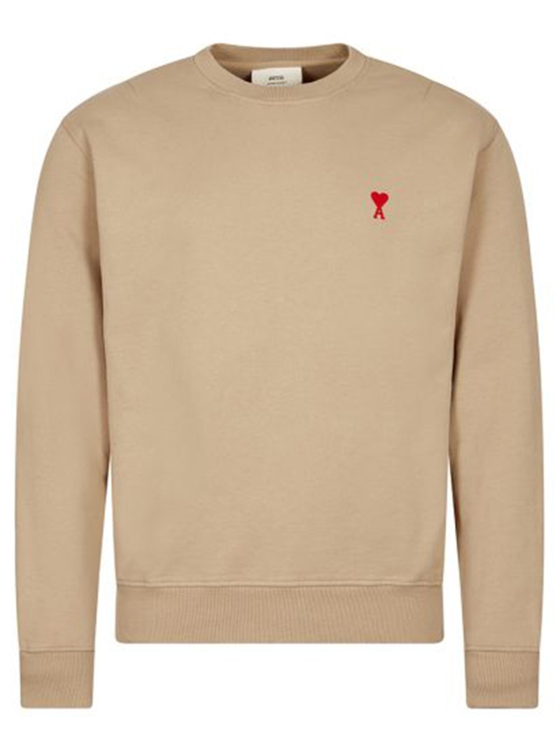 Pre-owned Ami Alexandre Mattiussi Men's Ami Paris Ami De Coeur Classic Fit Crewneck Sweatshirt In Beige/red In Multi