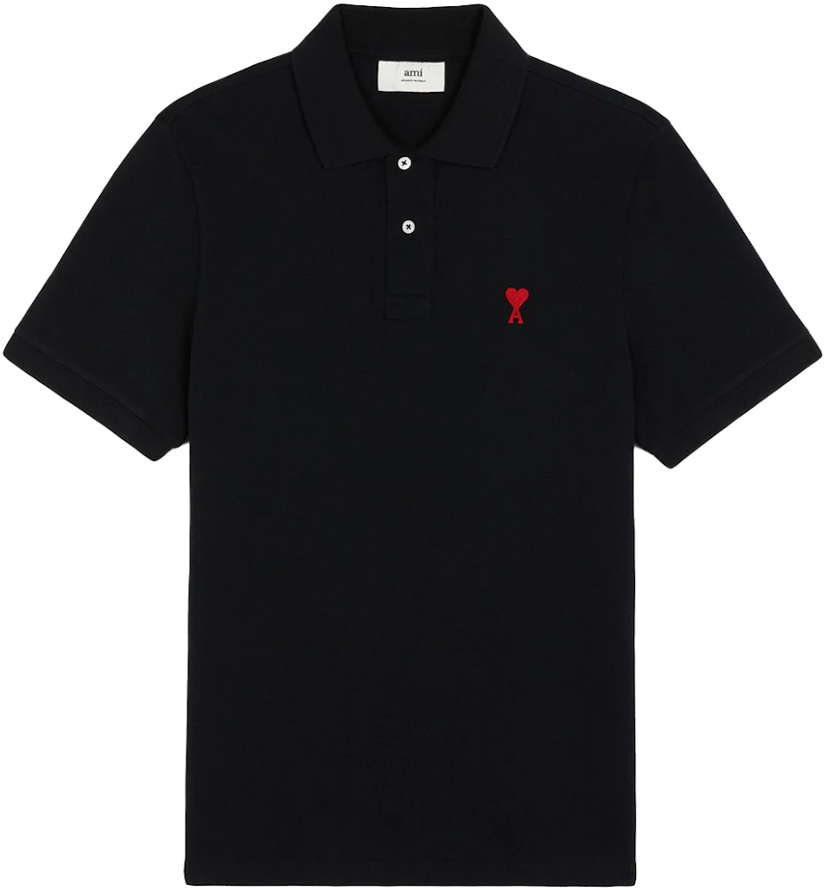 Ami Paris Ami De Coeur Embroidered Polo Shirt Black/Red Uomo - IT