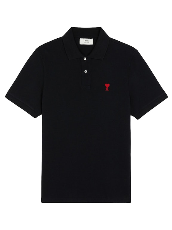 Pre-owned Ami Alexandre Mattiussi Ami Paris Ami De Coeur Embroidered Polo Shirt Black/red