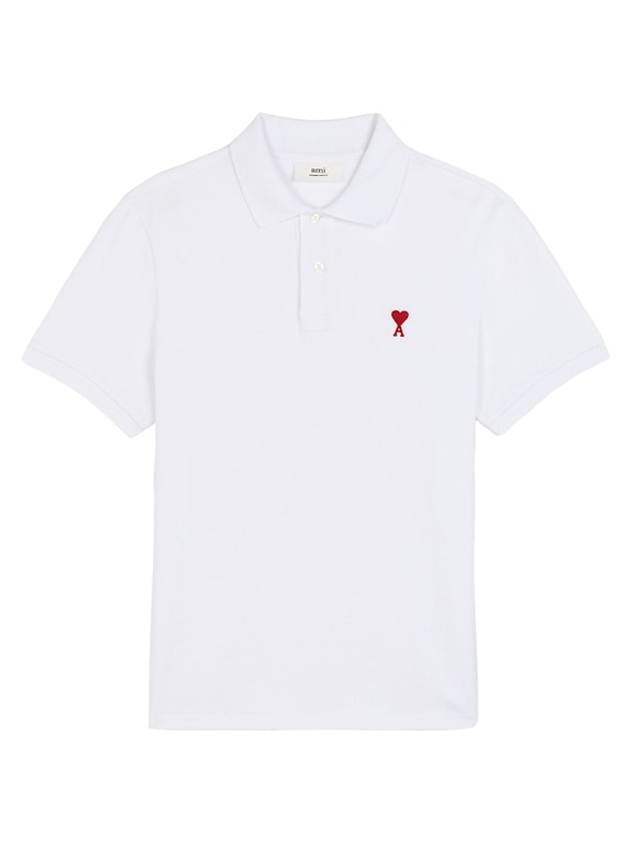 Pre-owned Ami Alexandre Mattiussi Ami Paris Ami De Coeur Embroidered Polo Shirt White/red