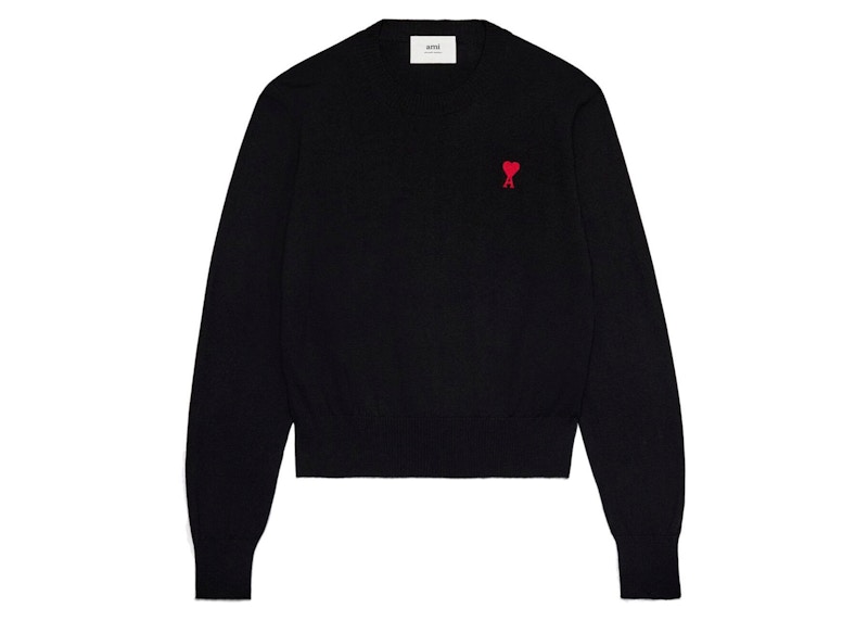 Pre-owned Ami Alexandre Mattiussi Men's Ami Paris Ami De Coeur Embroidery Crewneck Sweatshirt Sweater In Black