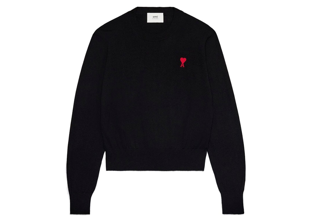 Pre-owned Ami Alexandre Mattiussi Ami Paris Ami De Coeur Embroidery Crewneck Sweater Black