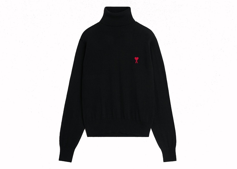 Pre-owned Ami Alexandre Mattiussi Men's Ami Paris Ami De Coeur Embroidery Turtleneck Sweater In Black