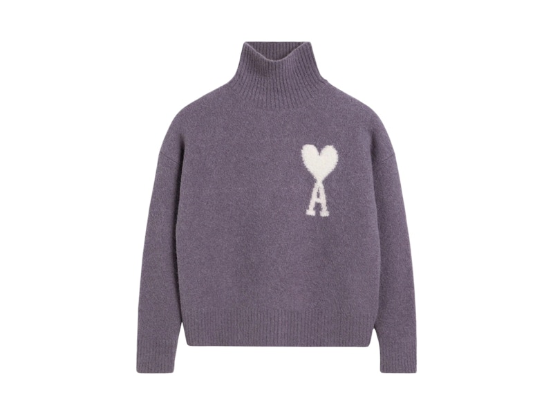 Pre-owned Ami Alexandre Mattiussi Men's Ami Paris Ami De Coeur Funnel Neck Sweatshirt In Lilac