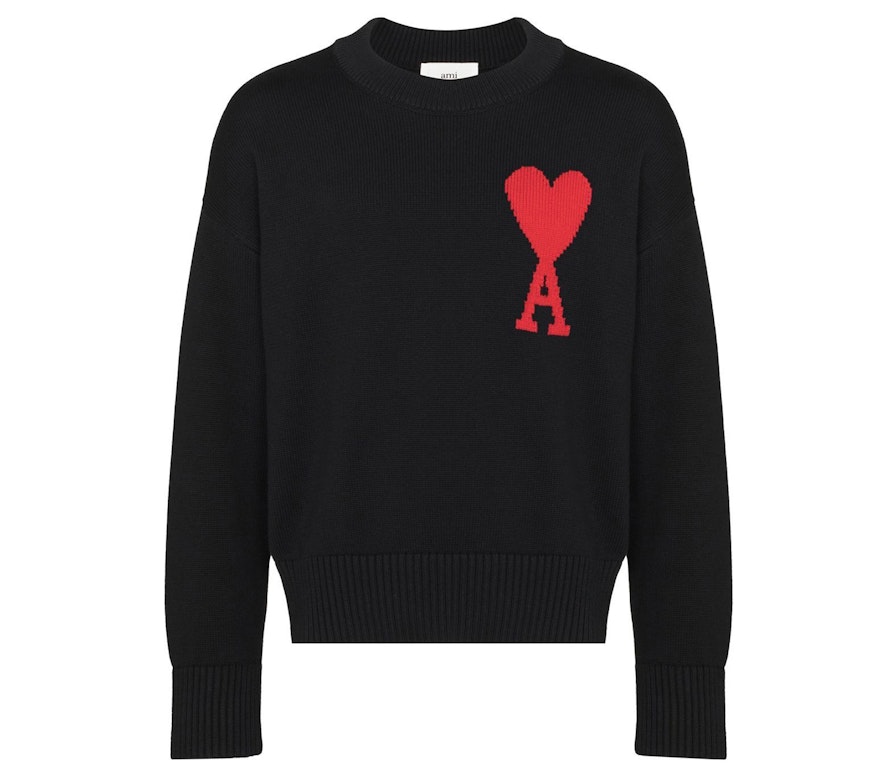 Pre-owned Ami Alexandre Mattiussi Ami Paris Ami De Coeur Intarsia Merino Wool Oversized Sweater Black
