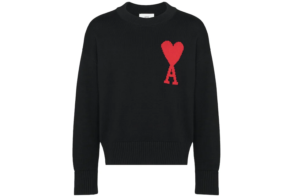 Ami Paris Ami De Coeur Intarsia Merino Wool Oversized Sweater Black