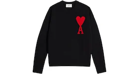 Ami Paris Ami De Coeur Intarsia-knitted Felted Merino Wool Crewneck Oversized Sweater Black/Red