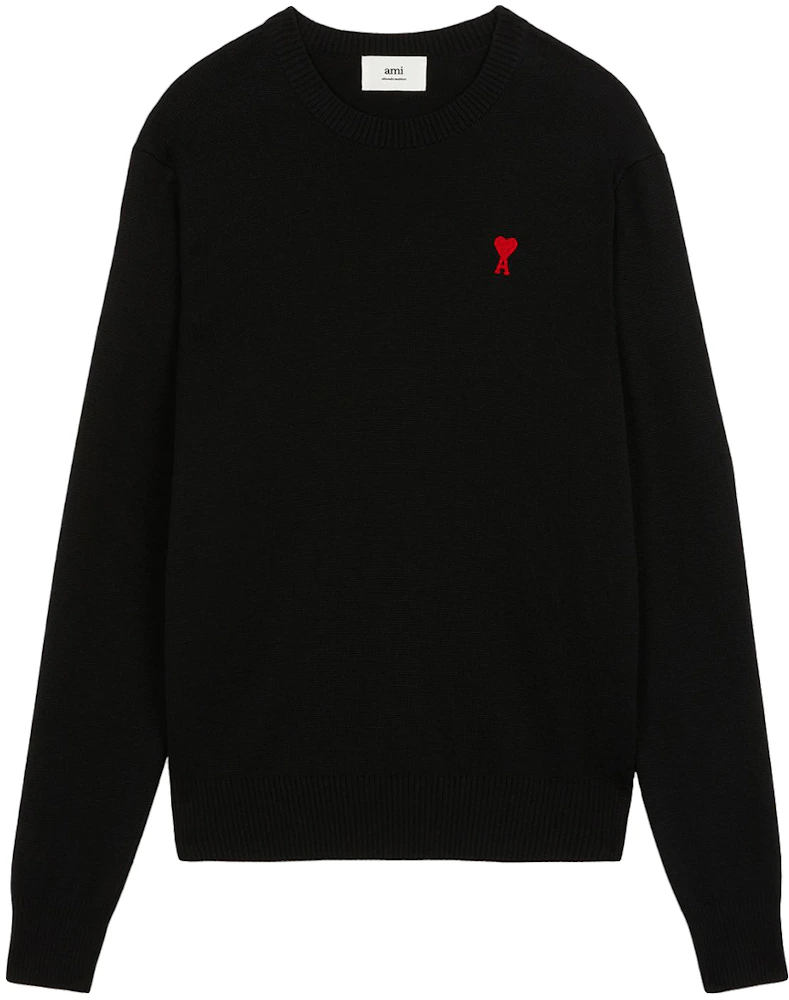 Ami Paris Ami De Coeur Merino Wool Crewneck Sweater Black/Red Men's - US