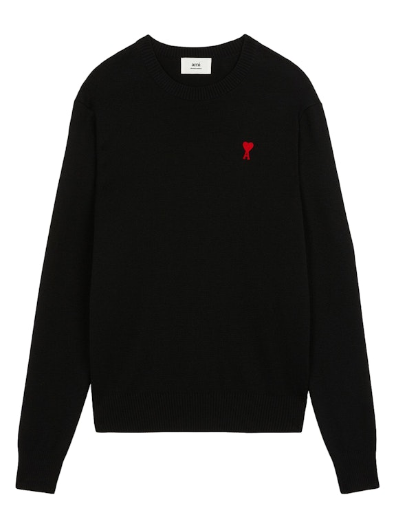 Pre-owned Ami Alexandre Mattiussi Ami Paris Ami De Coeur Merino Wool Crewneck Sweater Black/red
