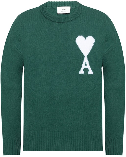 Ami Paris Ami De Coeur Merino Oversized Crewneck Sweater Green/White Men's - US