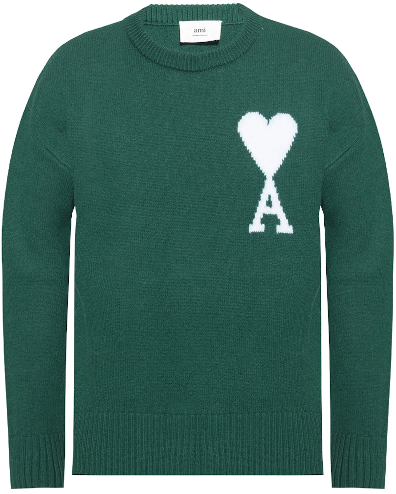 Ami Paris Ami De Coeur Merino Wool Oversized Crewneck Sweater Green/White  Men's - US