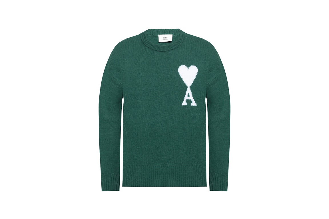 Pre-owned Ami Alexandre Mattiussi Ami Paris Ami De Coeur Merino Wool Oversized Crewneck Sweater Green/white