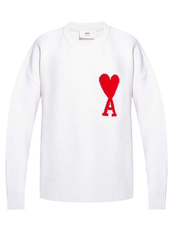 Pre-owned Ami Alexandre Mattiussi Ami Paris Ami De Coeur Merino Wool Oversized Crewneck Sweater White/red