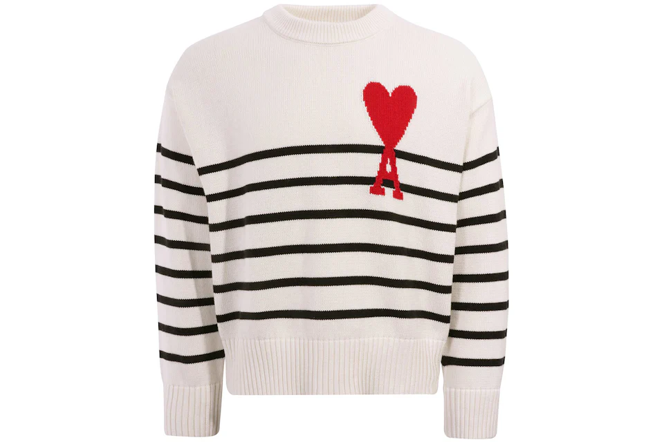 Ami Paris Ami De Coeur Striped Sweater White