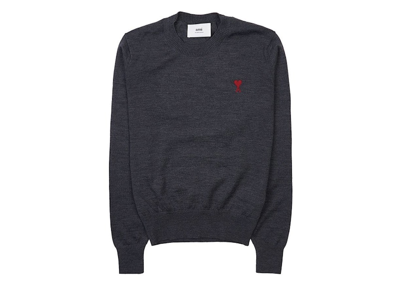 Pre-owned Ami Alexandre Mattiussi Men's Ami Paris Ami De Coeur Sweater In Heather Grey