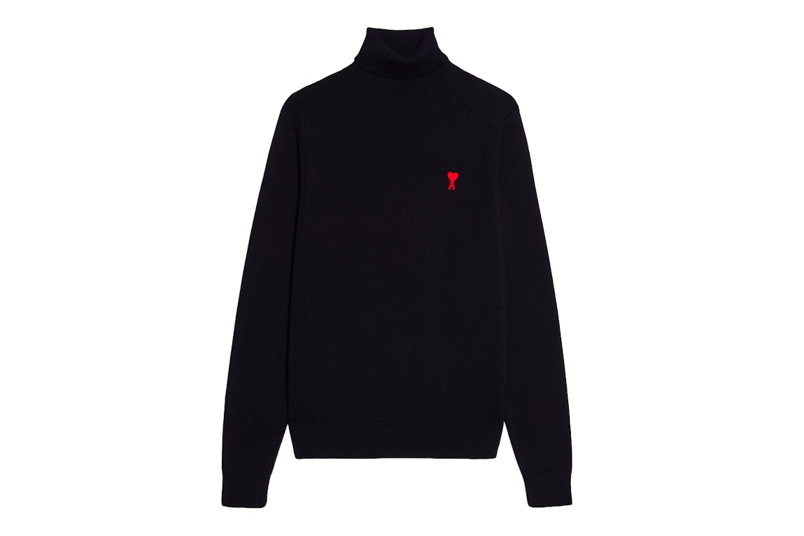Pre-owned Ami Alexandre Mattiussi Ami Paris Ami De Coeur Turtleneck Sweater Black/red