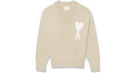 Ami Paris Ami De Coeur V Neck Sweater Beige White