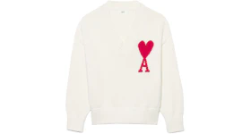 Ami Paris Ami De Coeur V Neck Sweater White
