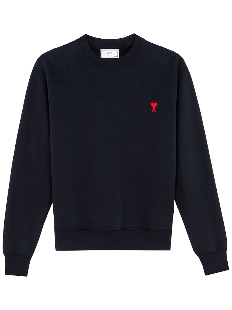 Pre-owned Ami Alexandre Mattiussi Men's Ami Paris Ami De Coeur Embroide Logo Crewneck Sweatshirt In Black/red
