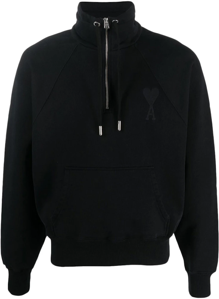 Ami Paris Ami de Coeur Half-Zip Boxy Fit Sweatshirt Black/Black - FW22 - US