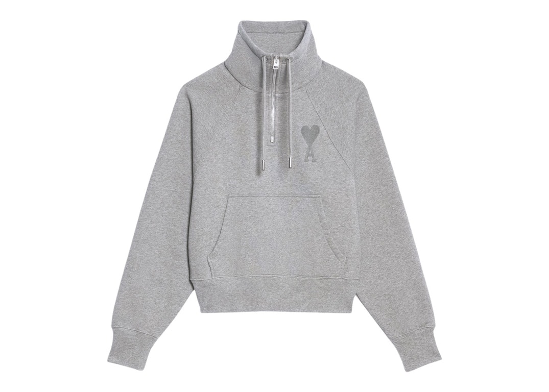 Pre-owned Ami Alexandre Mattiussi Ami Paris Ami De Coeur Half-zip Boxy Fit Sweatshirt Grey/grey