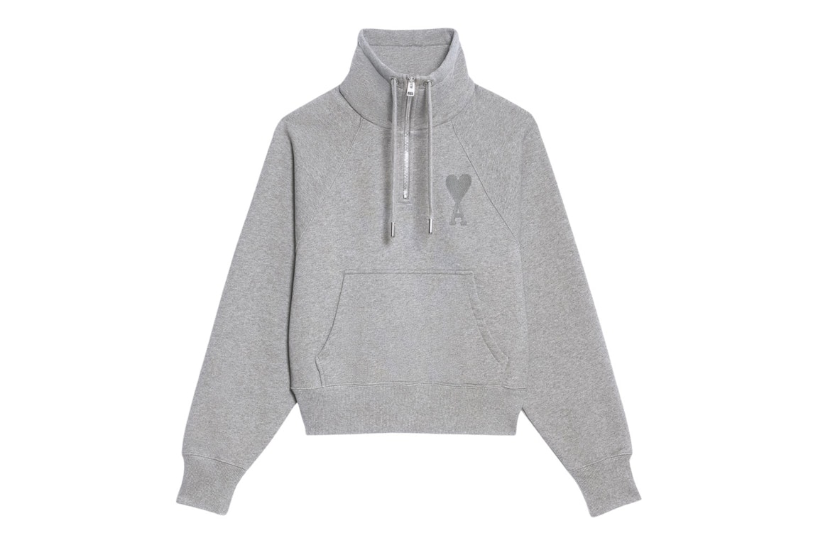 Pre-owned Ami Alexandre Mattiussi Ami Paris Ami De Coeur Half-zip Boxy Fit Sweatshirt Grey/grey