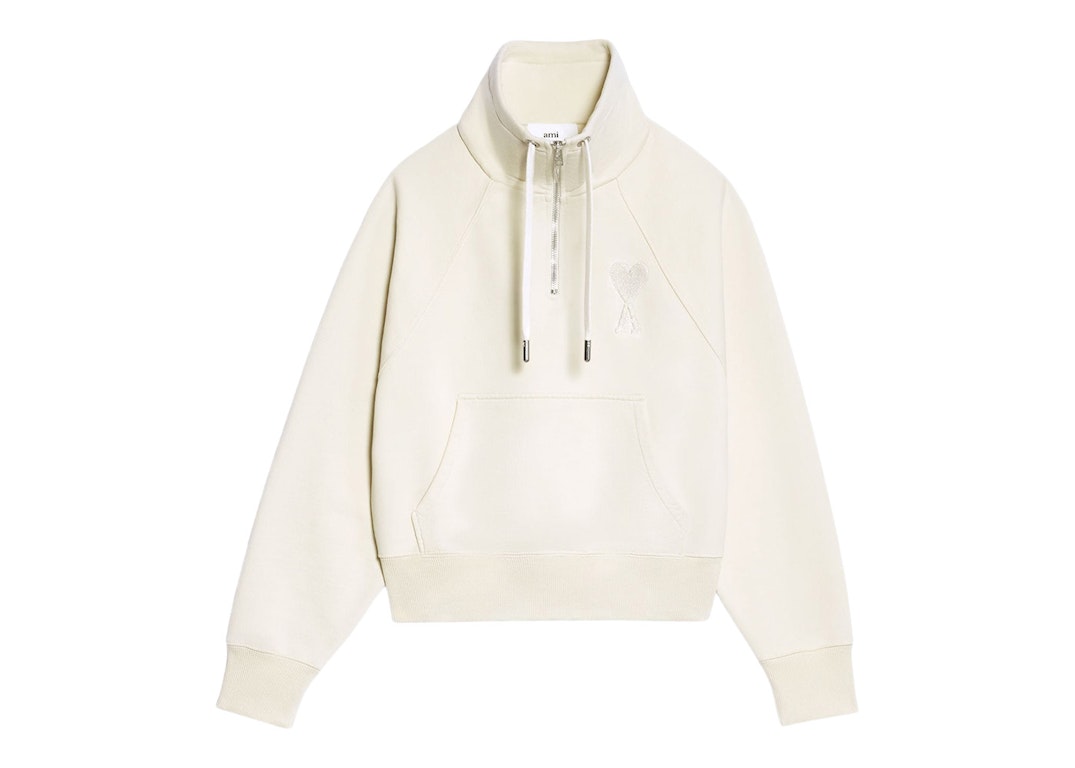 Pre-owned Ami Alexandre Mattiussi Ami Paris Ami De Coeur Half-zip Boxy Fit Sweatshirt Off White/off White