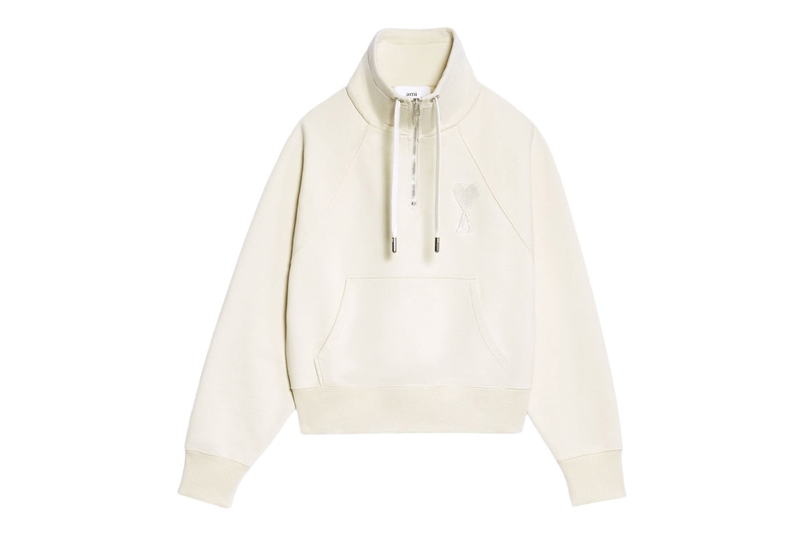 Pre-owned Ami Alexandre Mattiussi Ami Paris Ami De Coeur Half-zip Boxy Fit Sweatshirt Off White/off White