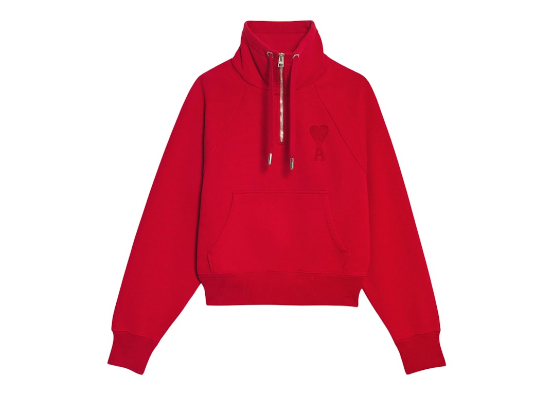 Pre-owned Ami Alexandre Mattiussi Ami Paris Ami De Coeur Half-zip Boxy Fit Sweatshirt Red/red