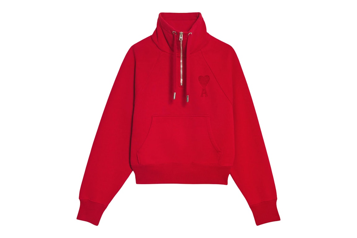 Pre-owned Ami Alexandre Mattiussi Ami Paris Ami De Coeur Half-zip Boxy Fit Sweatshirt Red/red