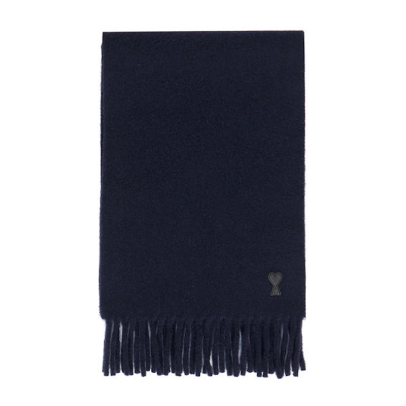 Pre-owned Ami Alexandre Mattiussi Ami De Coeur Leather Patch Scarf In Navy Blue