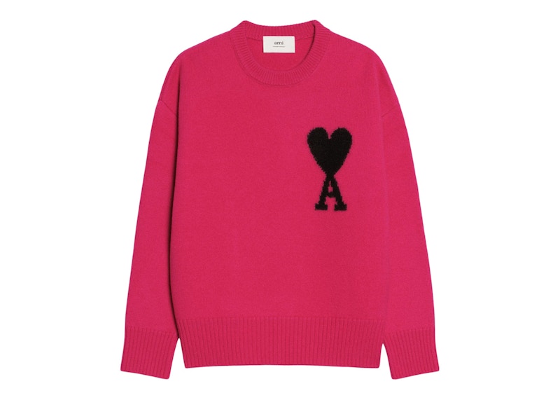 Ami Paris Ami de Coeur Merino Wool Crewneck Jumper Fuchsia/Black