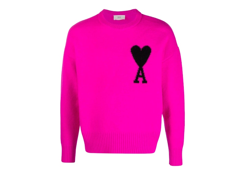 Ami Paris Ami de Coeur Merino Wool Crewneck Jumper Pink/Black