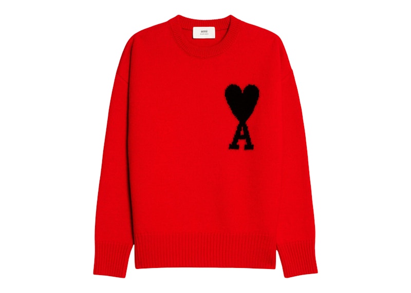 Ami Paris Ami de Coeur Merino Wool Crewneck Jumper Red/Black