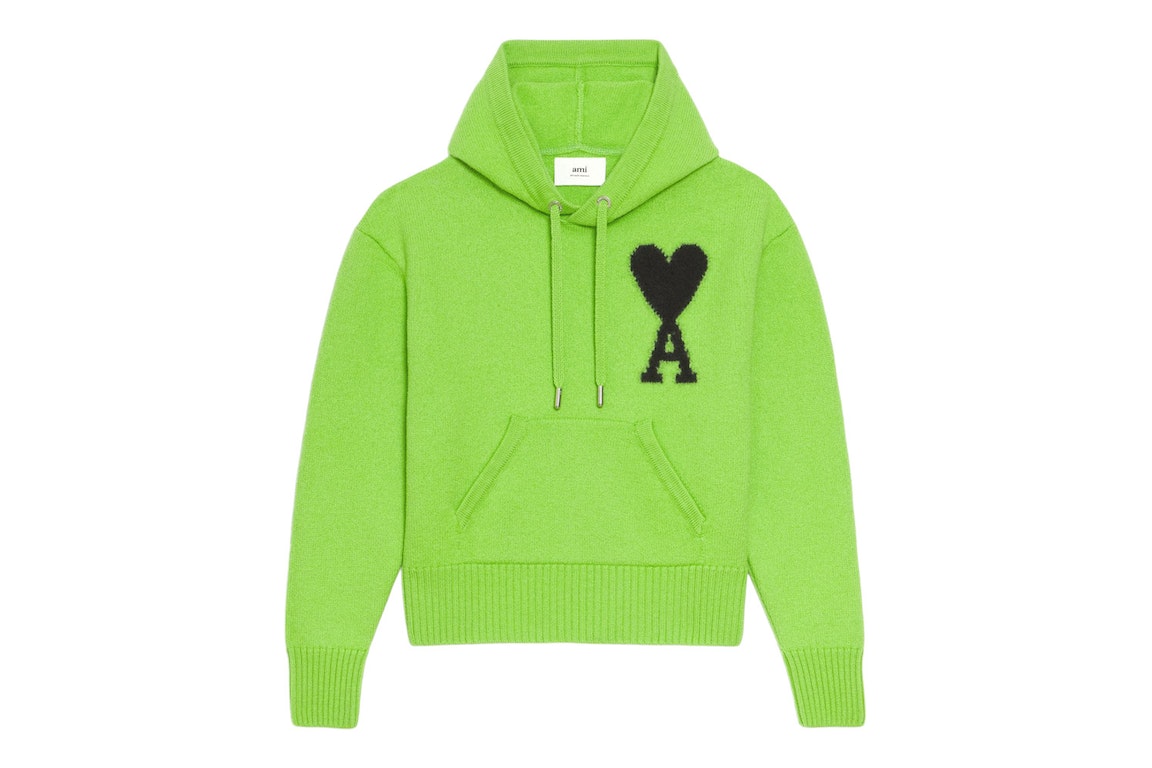 Pre-owned Ami Alexandre Mattiussi Ami Paris Ami De Coeur Merino Wool Knit Hoode Green/black