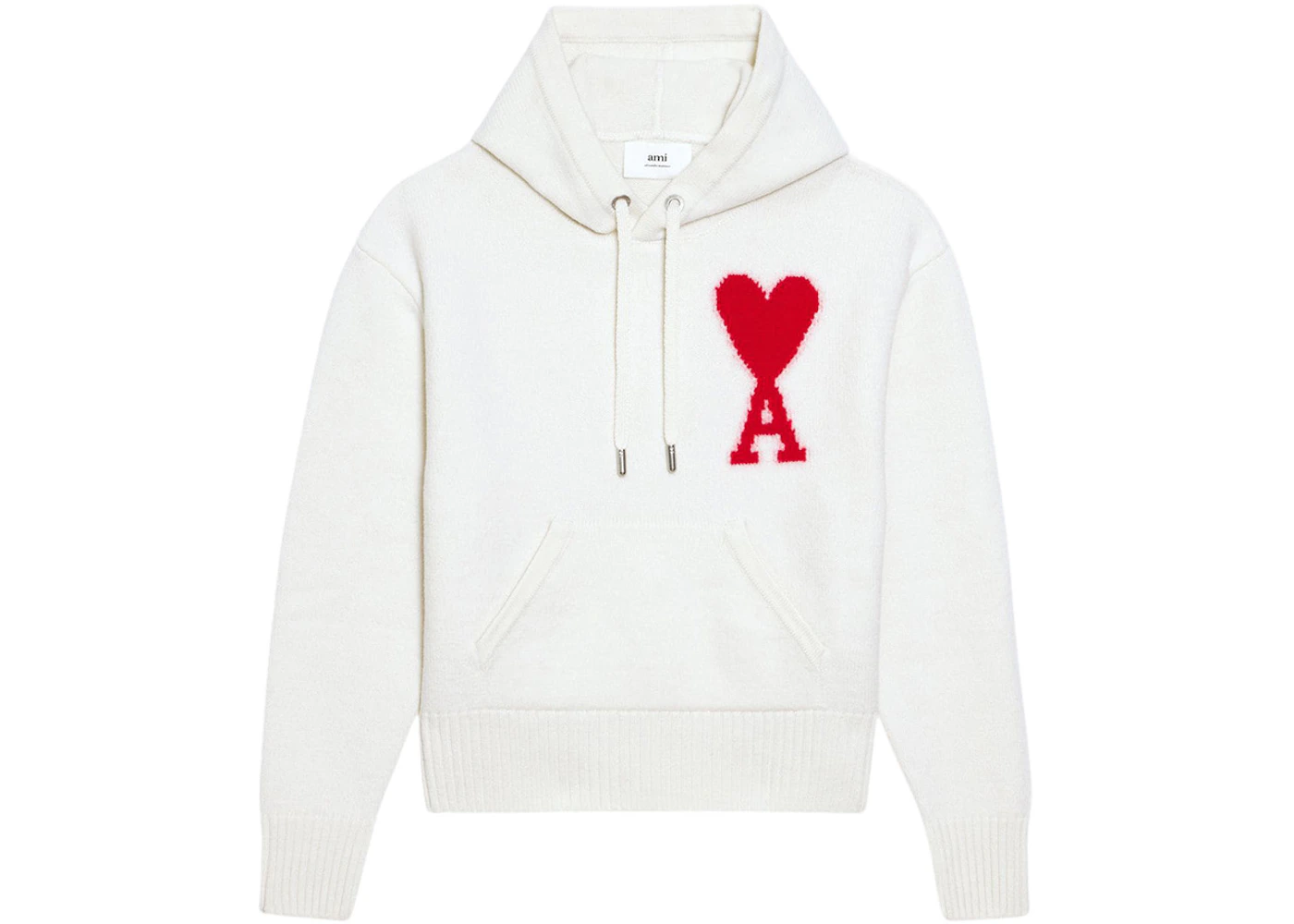 Ami Paris Ami de Coeur Merino Wool Knit Hoode Off White/Red - FW22 - GB